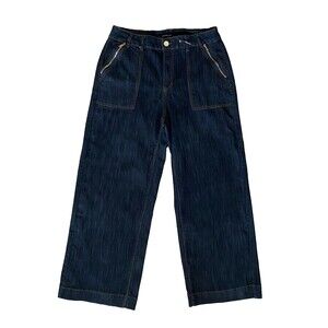 Ashley Stuart Wide Leg Denim Jeans Womens Plus Size 16 Blue High Rise Zip Pocket